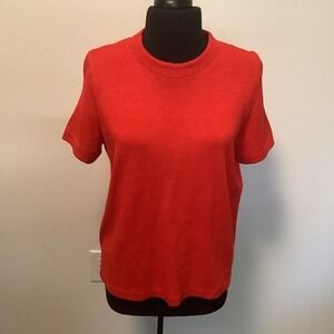 Vintage Red Short Sleeve Knit Top Crew Neck Back Zip Textured Sweater Tee